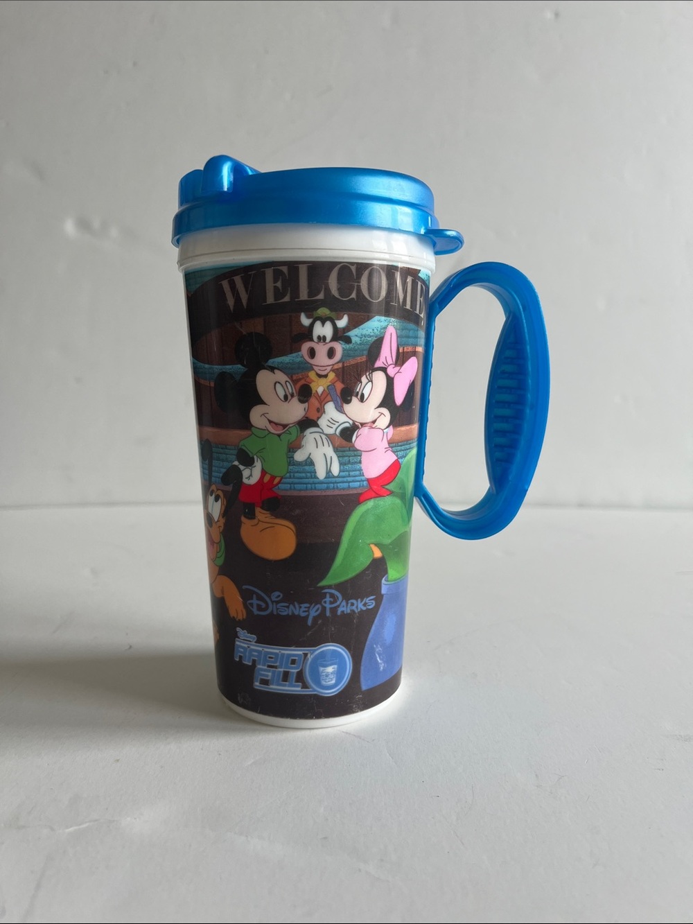 Disney Blue Travel Mug with Mickey & Minnie Artwork